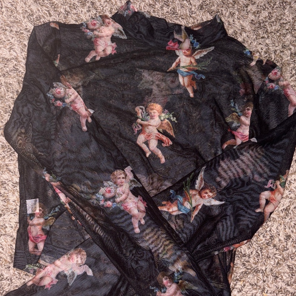 Black Angel Print Long Sleeve Top